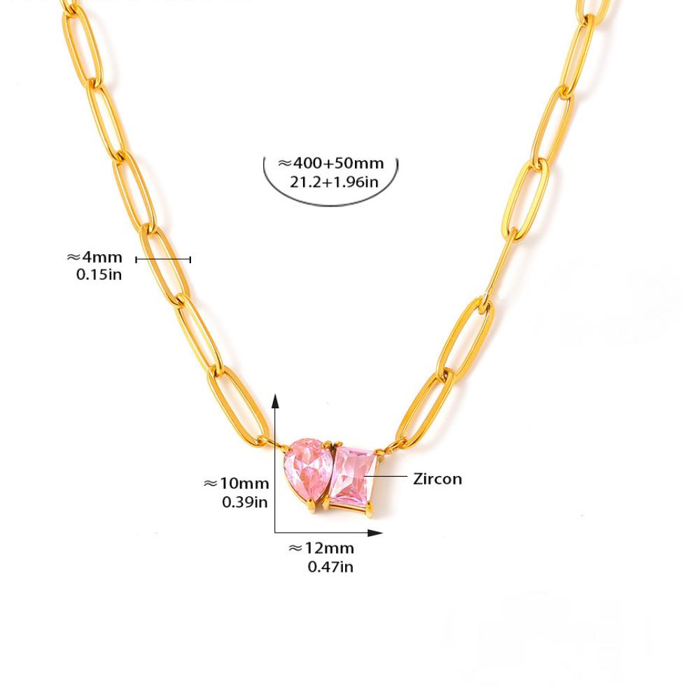 Paperclip Water Drop Square Cubic Zirconia Necklace