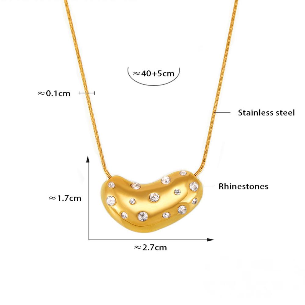 Stainless Steel Geometric Inlay Cubic Zirconia Pendant Necklace